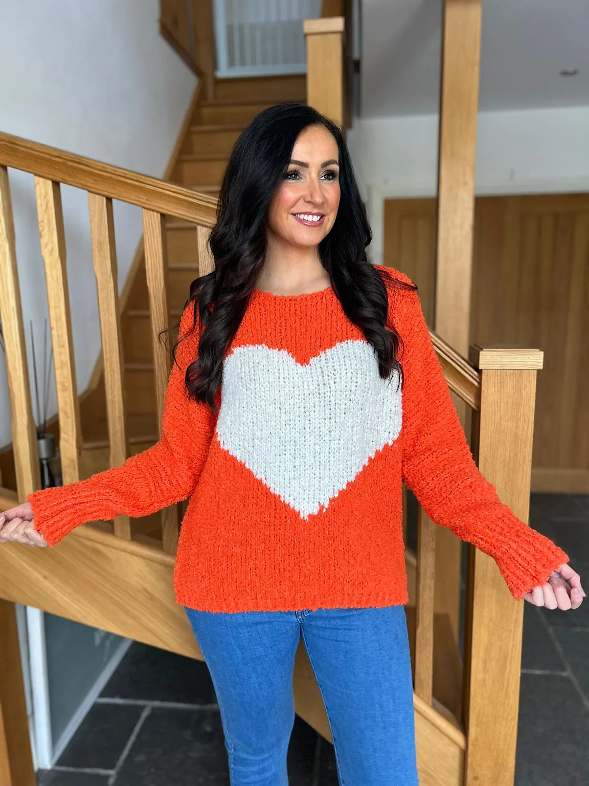 Orange Popcorn Heart Knit Julia