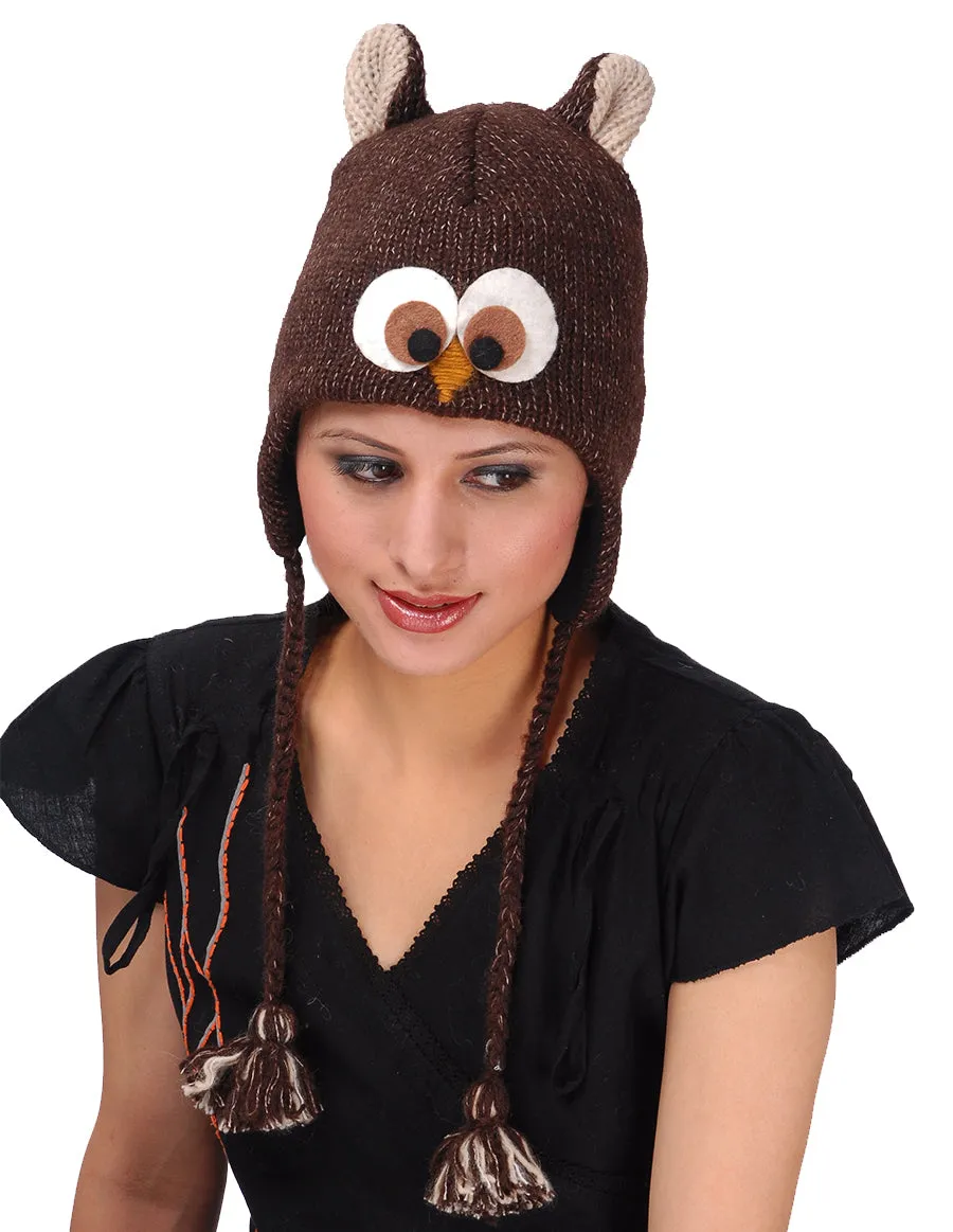 Owl Faced Animal Hat Brown