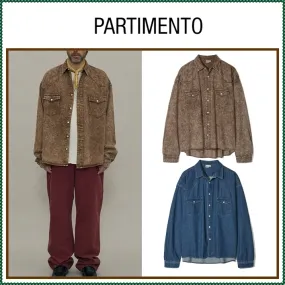 PARTIMENTO  |Denim Street Style Long Sleeves Plain Cotton Shirts