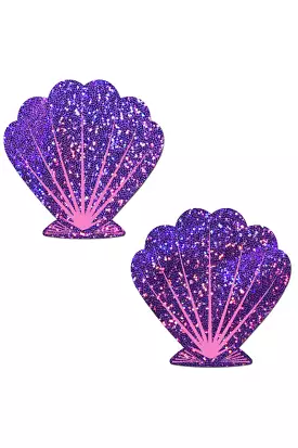 Pastease Seashell Nipple Pasties - Glitter Purple & Pink