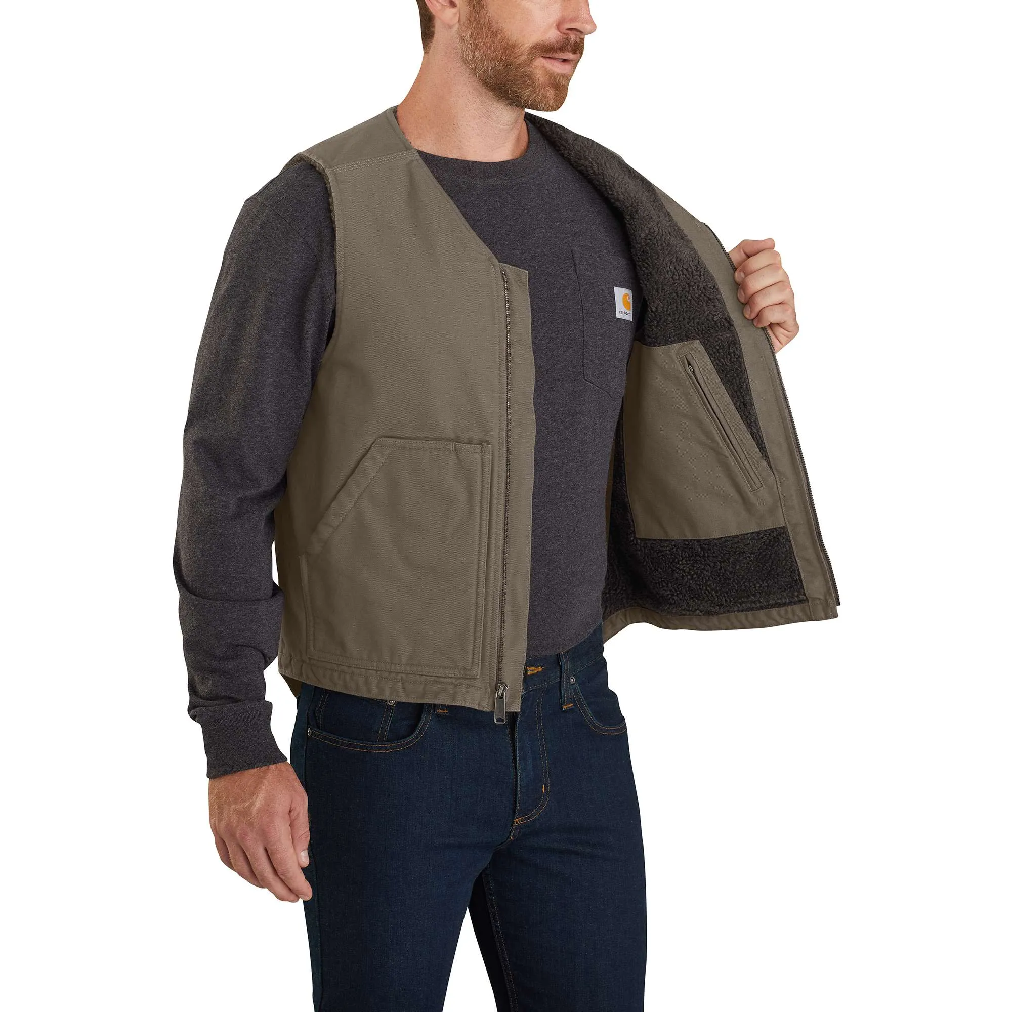 Relaxed Fit Washed Duck Sherpa-Lined Vest