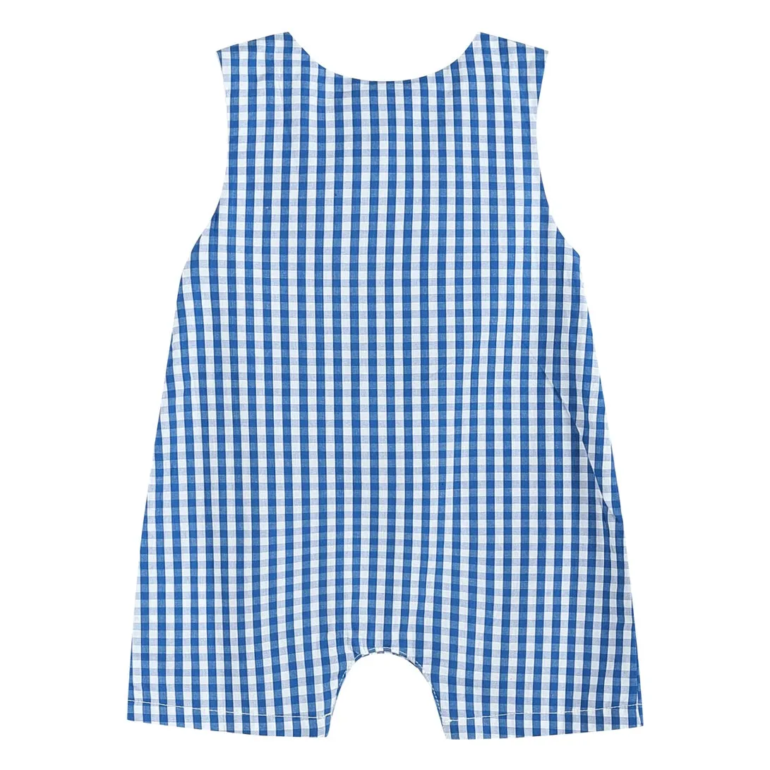 Royal Blue Gingham Pumpkin Smocked Shortalls