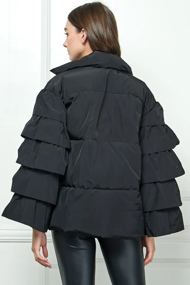 Ruffle Black Puffer Jacket