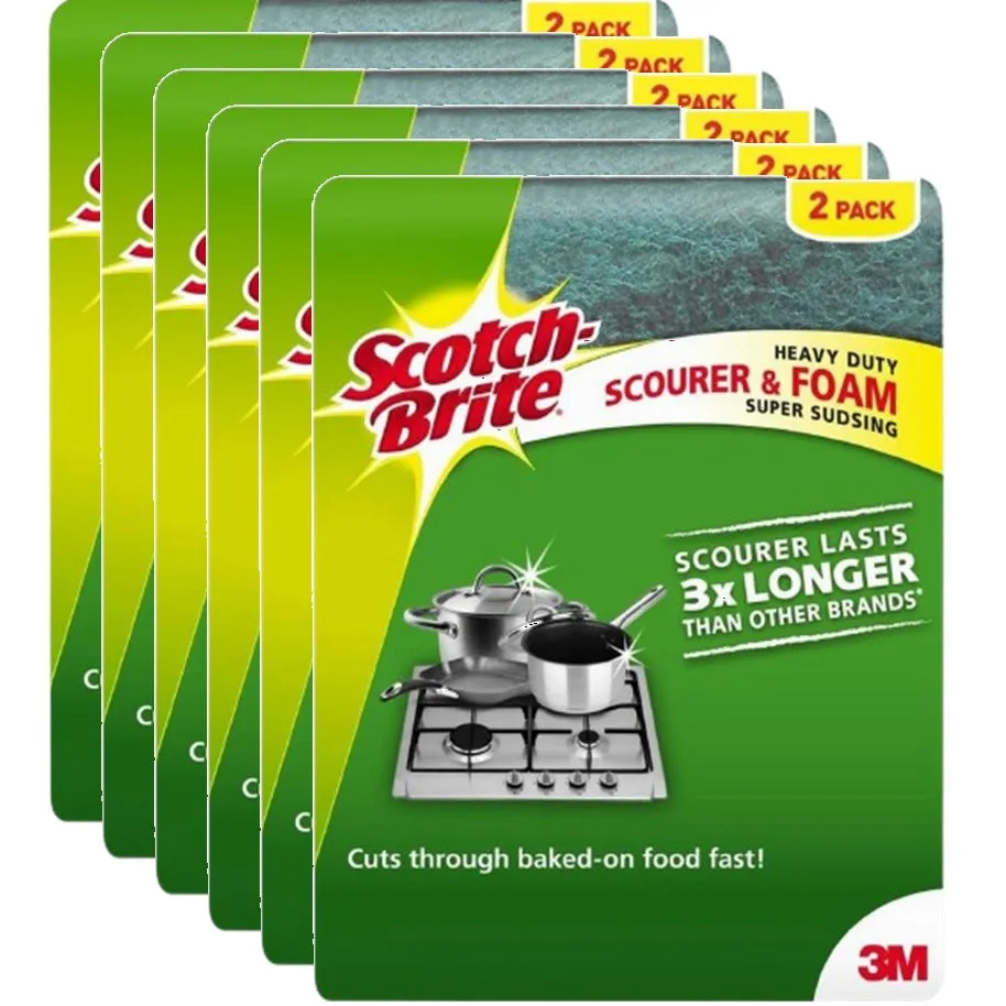 Scotch-Brite Heavy Duty Scourer & Foam Cleaner Scrub 2 Pack Box 6