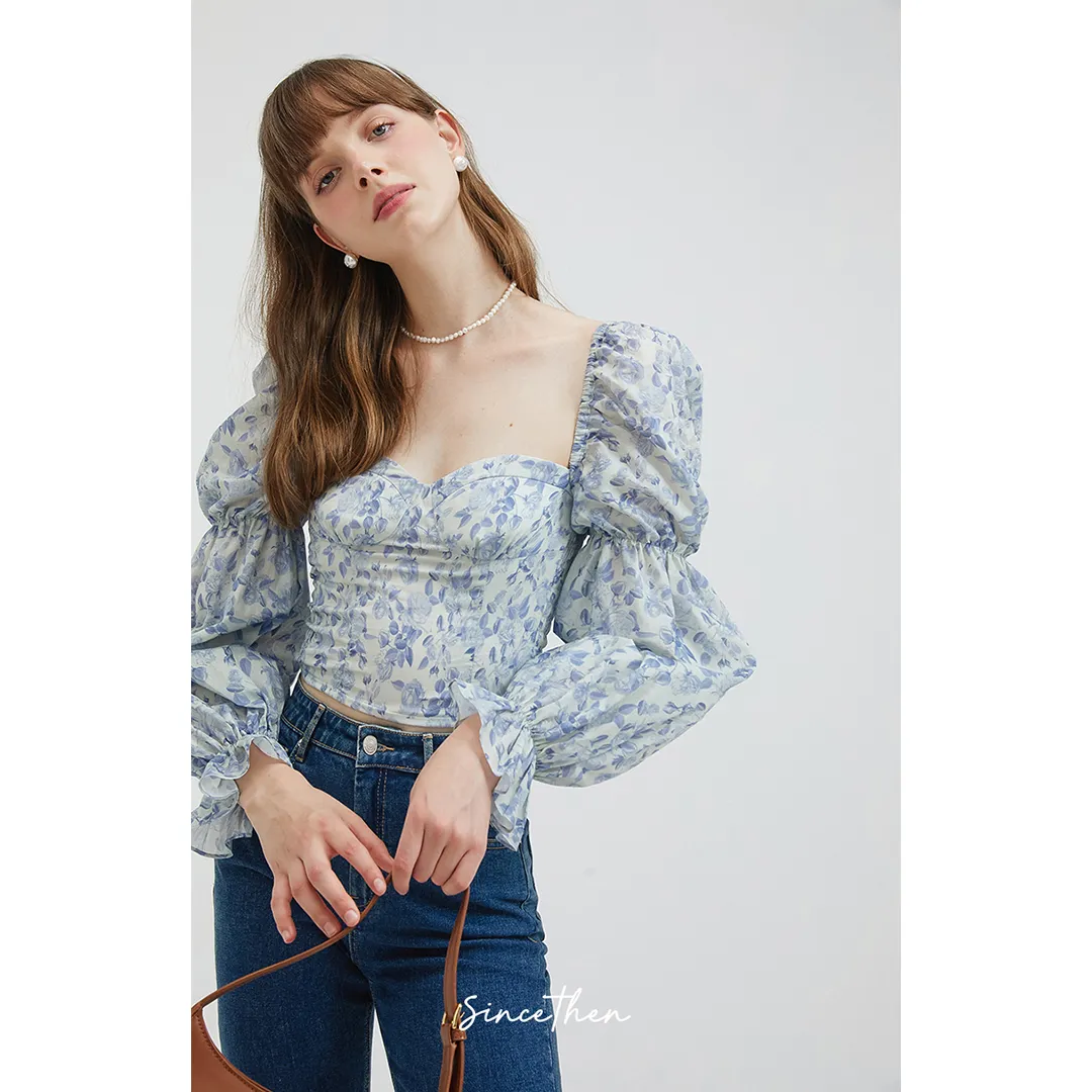 Since Then  |Flower Patterns Casual Style Long Sleeves Cotton