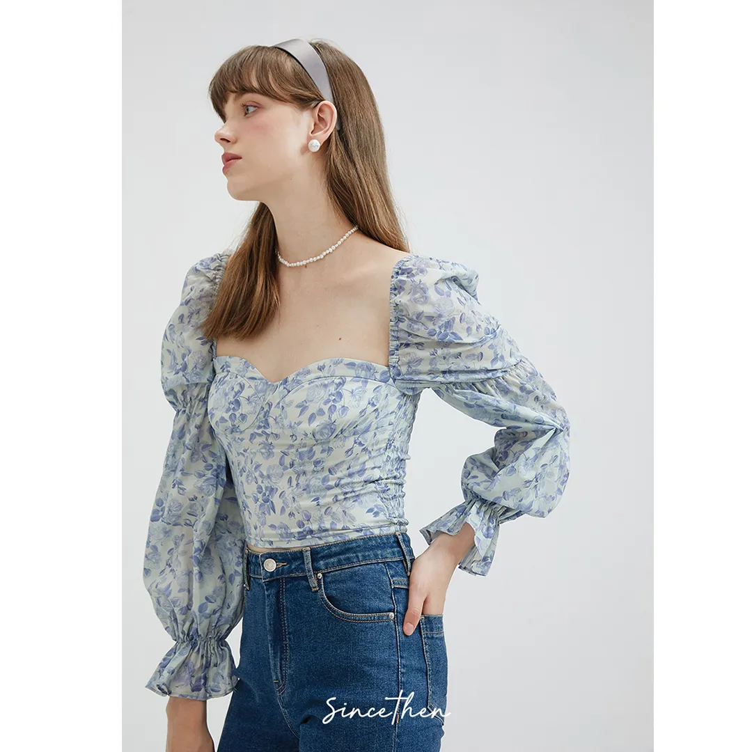 Since Then  |Flower Patterns Casual Style Long Sleeves Cotton