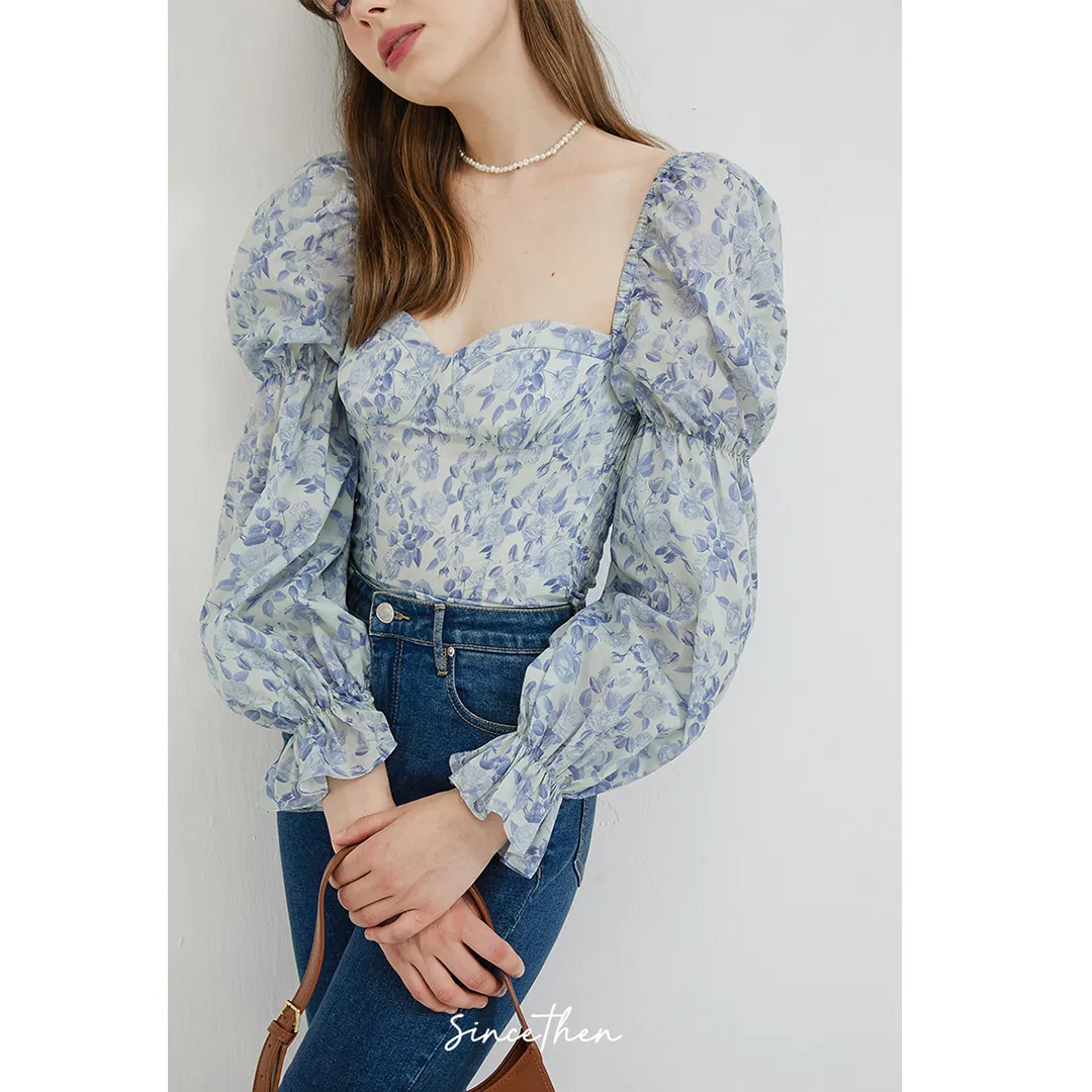 Since Then  |Flower Patterns Casual Style Long Sleeves Cotton