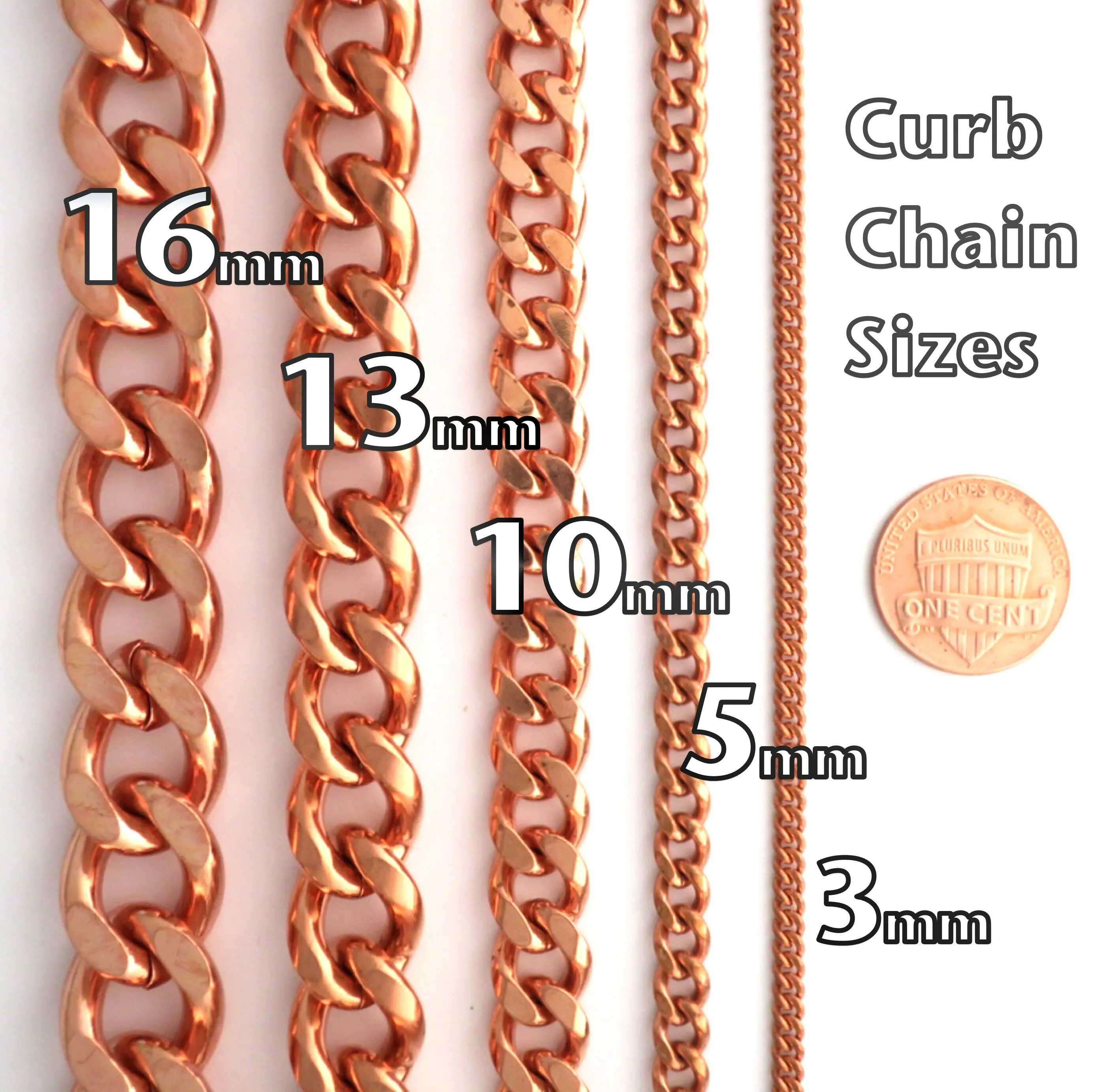 Solid Copper Bracelet Chain B79-8 Men's Bold 8 Heavy Duty Copper Cuban Curb Chain Bracelet