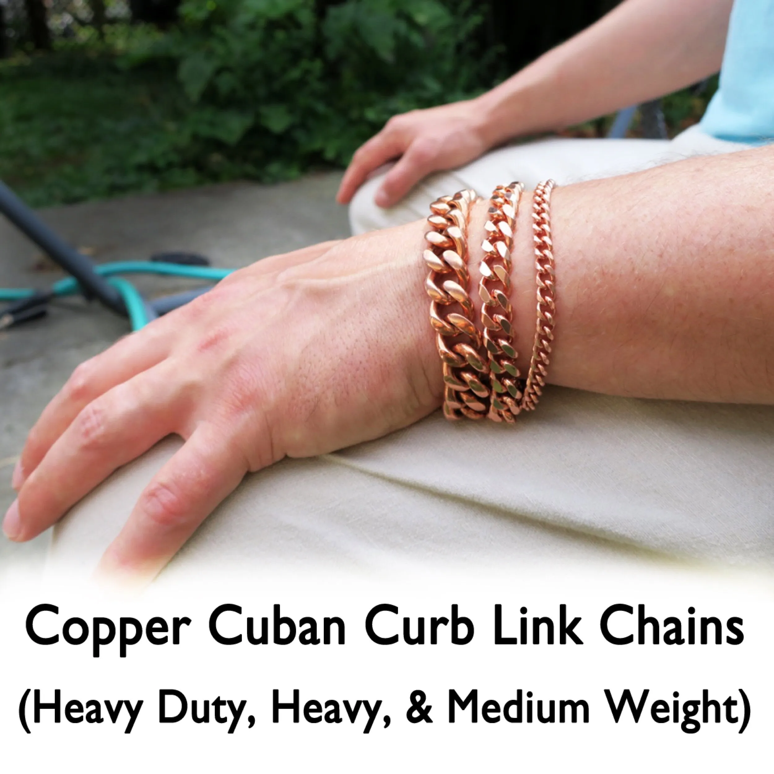 Solid Copper Bracelet Chain B79-8 Men's Bold 8 Heavy Duty Copper Cuban Curb Chain Bracelet