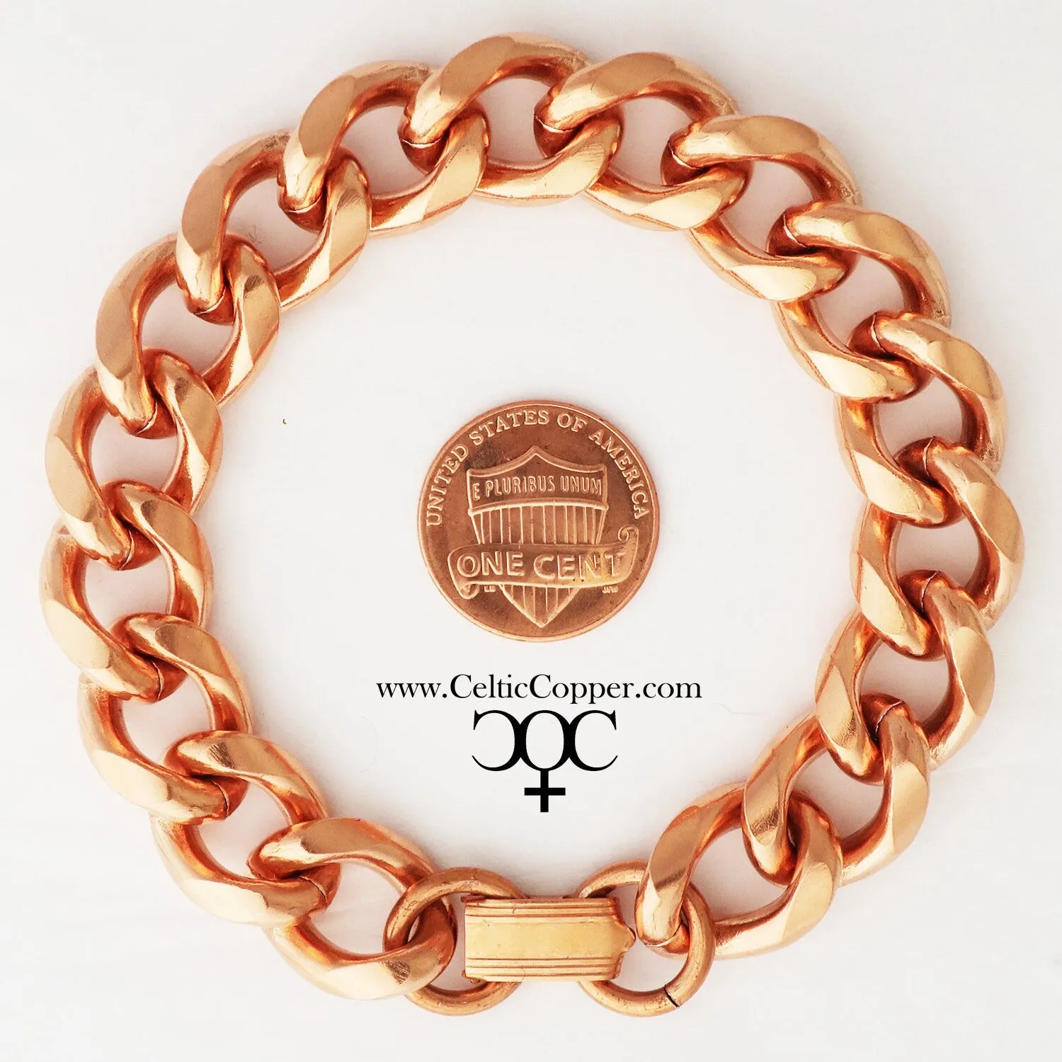 Solid Copper Bracelet Chain B79-8 Men's Bold 8 Heavy Duty Copper Cuban Curb Chain Bracelet