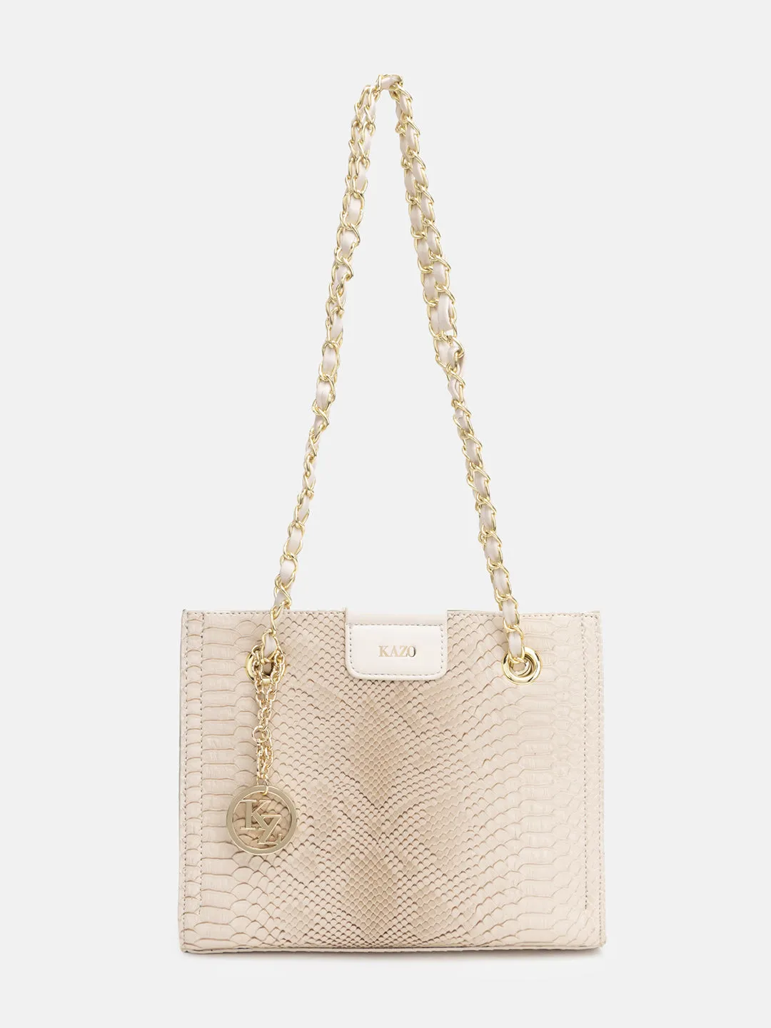 Textured Handbag With Metal Strap