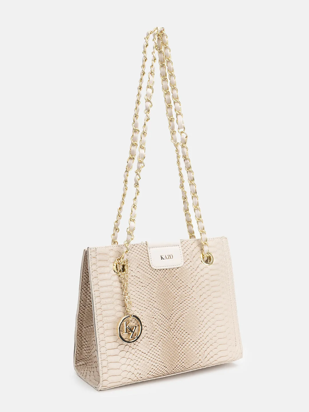 Textured Handbag With Metal Strap