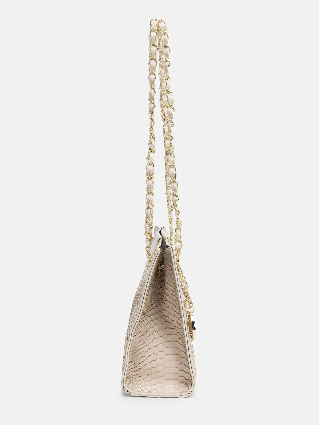 Textured Handbag With Metal Strap