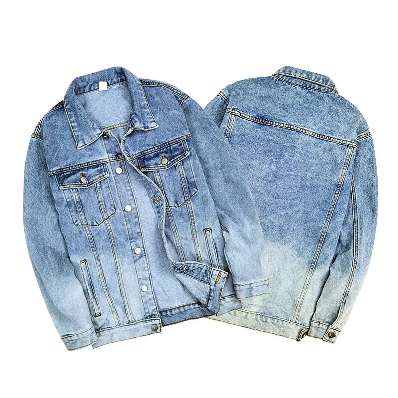 Trendy Gradient Color Denim Jacket