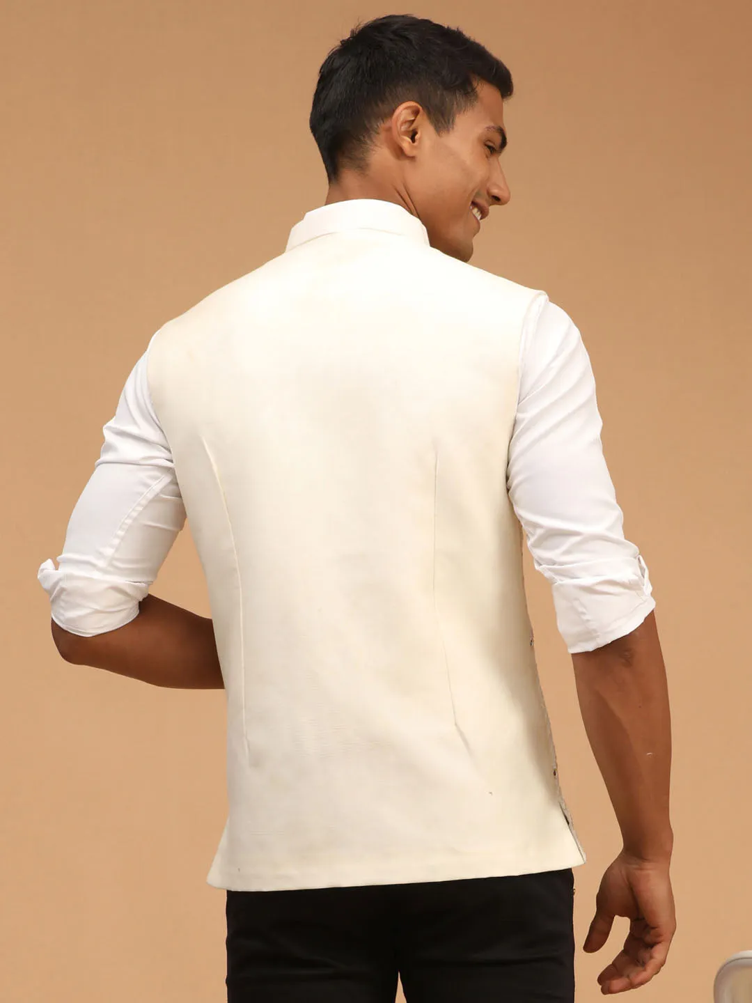 Vastramay Men's Cream Mirror Jacket