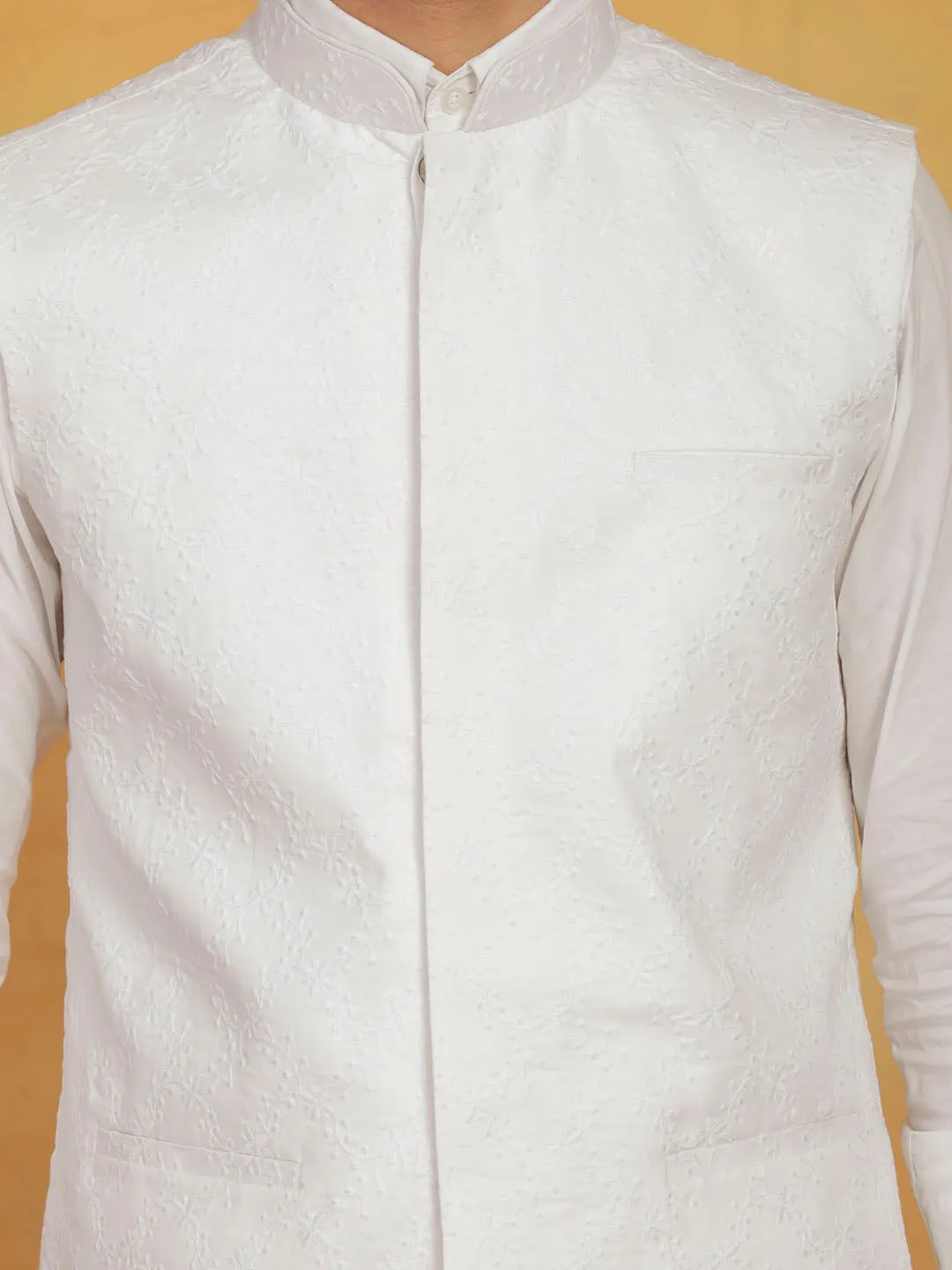 VASTRAMAY Men's White - Nehru Jacket