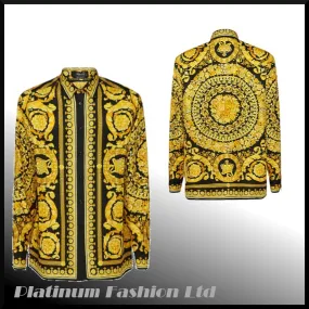 VERSACE  |Silk Street Style Long Sleeves Logo Luxury Shirts