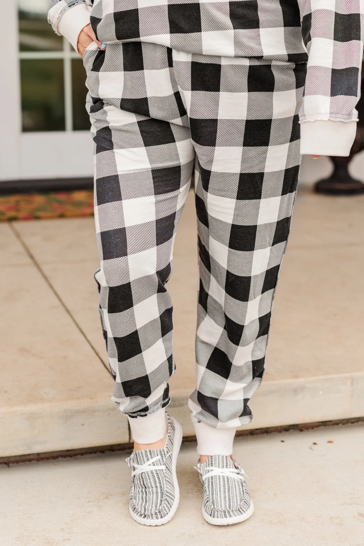 Winter Dreams Buffalo Plaid Joggers- Black & White