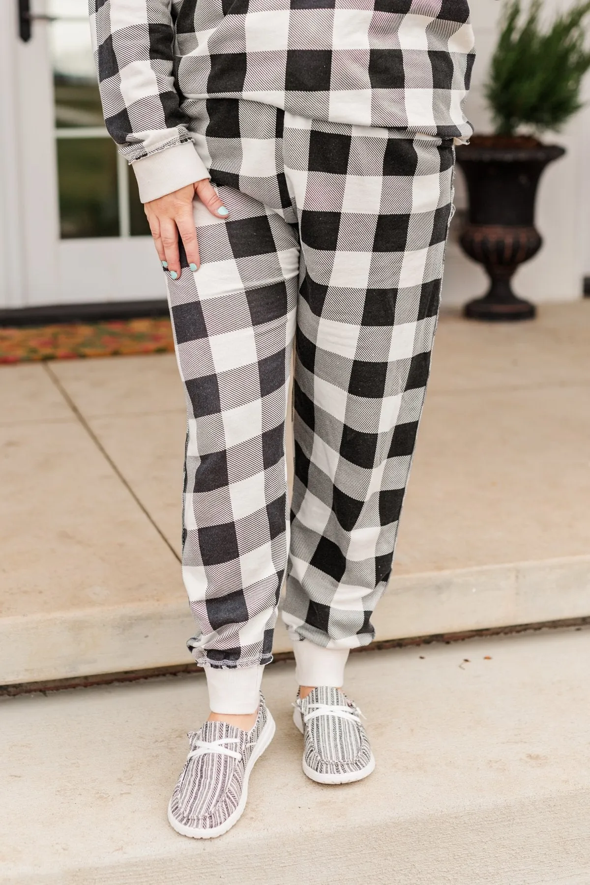 Winter Dreams Buffalo Plaid Joggers- Black & White