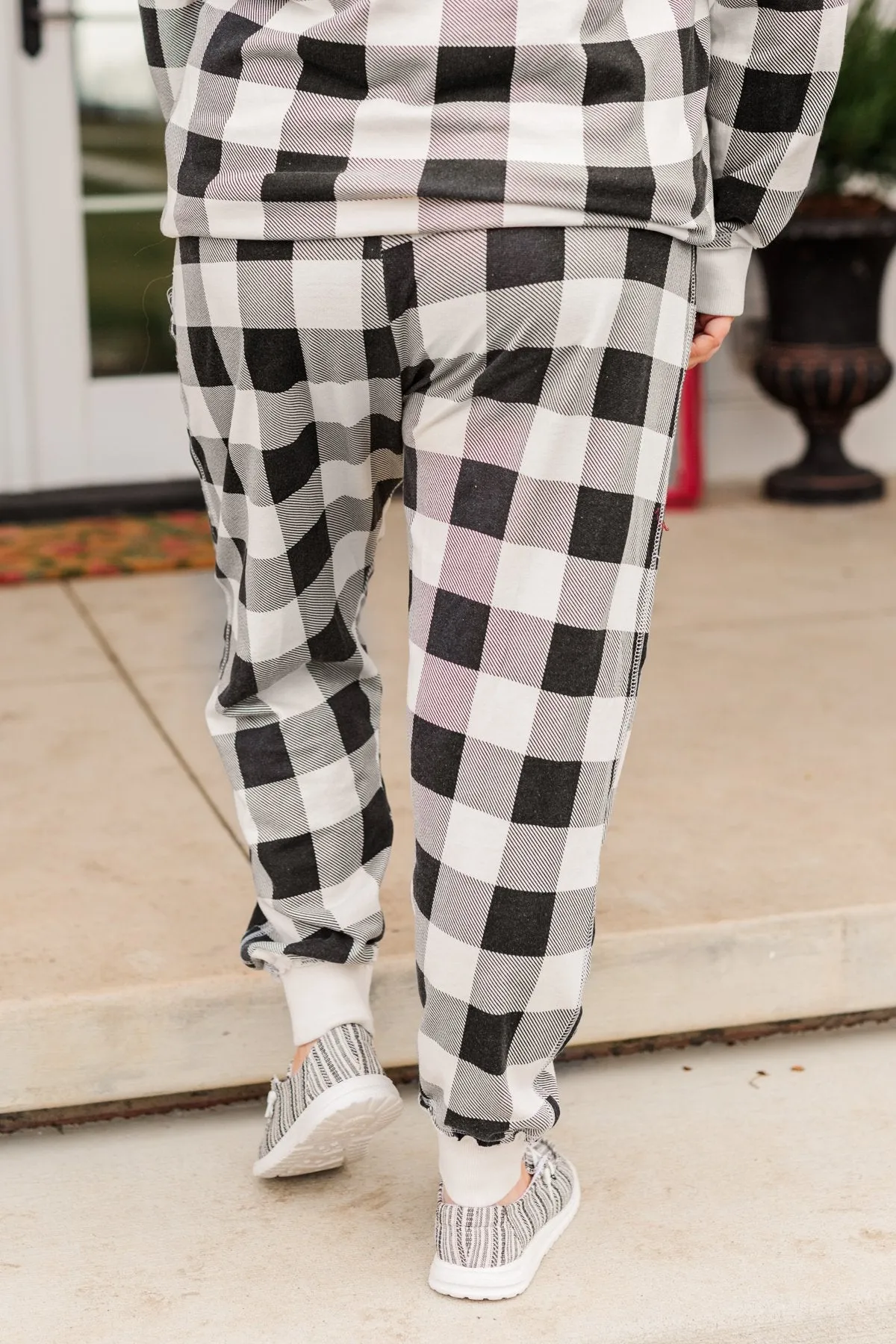 Winter Dreams Buffalo Plaid Joggers- Black & White