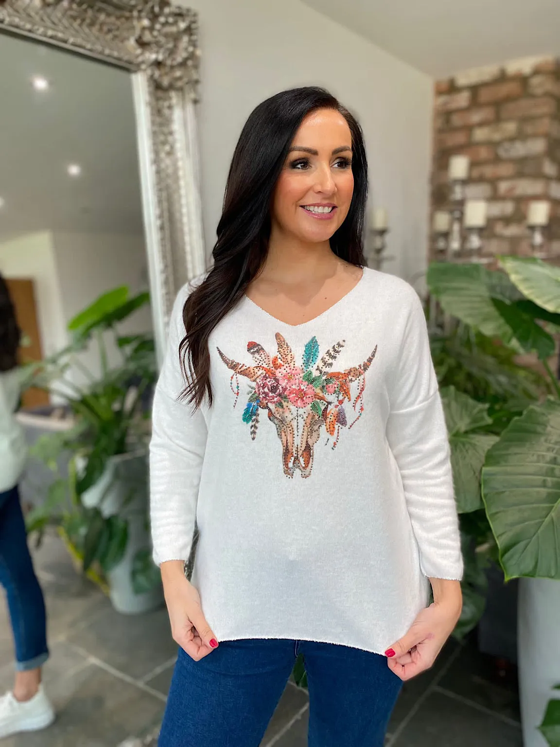 Winter White Embellished Antelope Soft Knit Opal