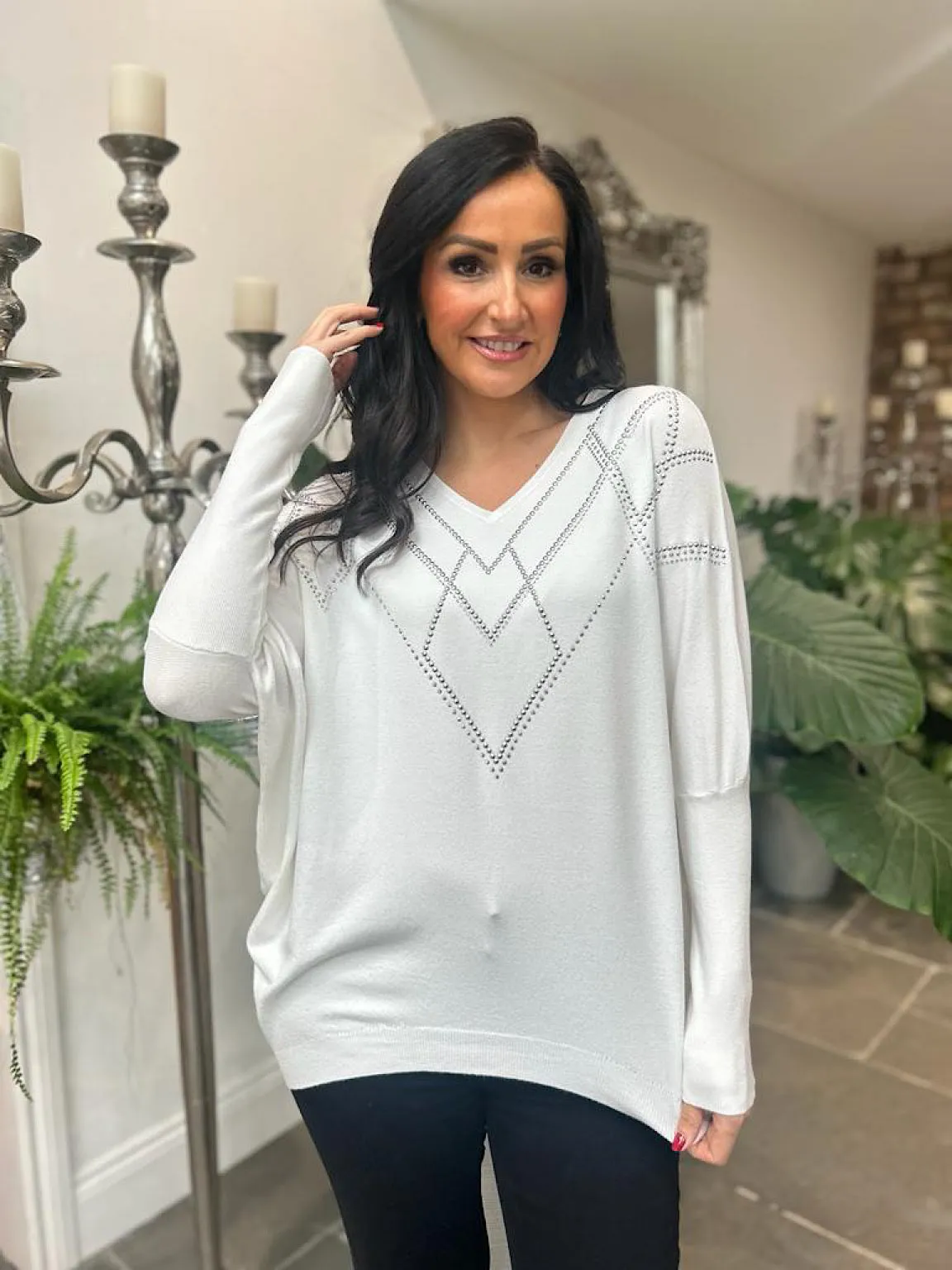 Winter White Embellished Diamond Knit Myla