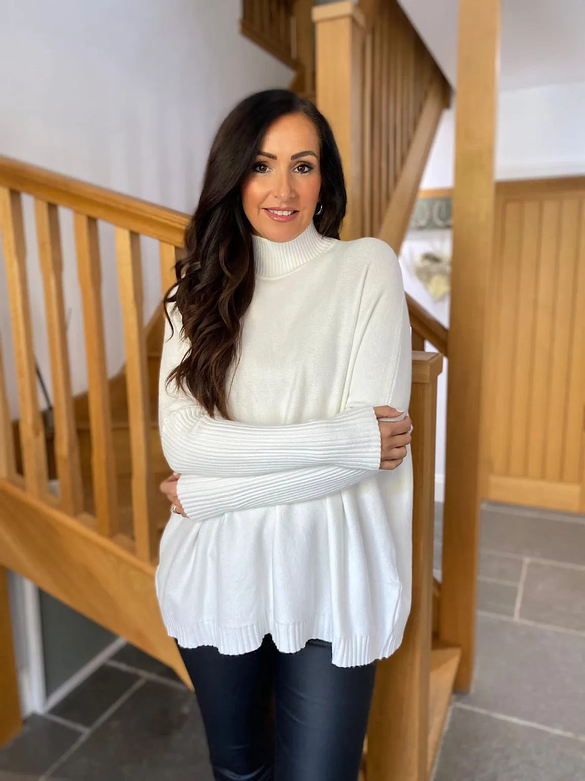 Winter White Ribbed High Neck Jumper Isla