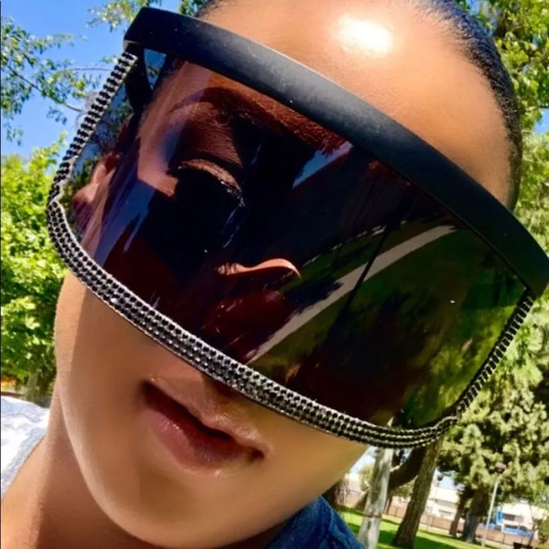 Women's Diamond Oversized Shield Visor Windproof UV400 Sunglasses