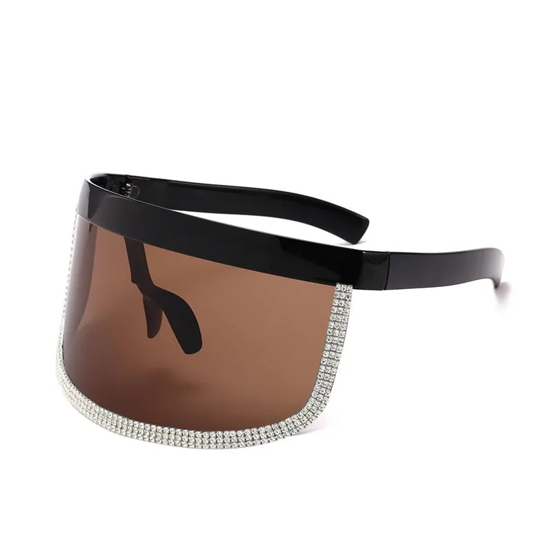 Women's Diamond Oversized Shield Visor Windproof UV400 Sunglasses