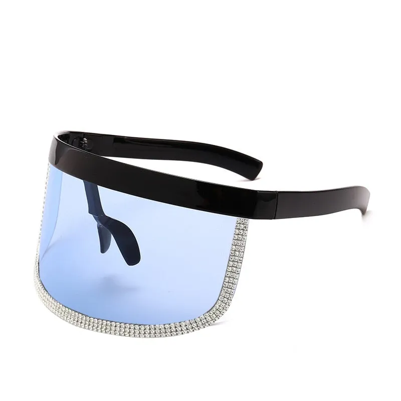 Women's Diamond Oversized Shield Visor Windproof UV400 Sunglasses