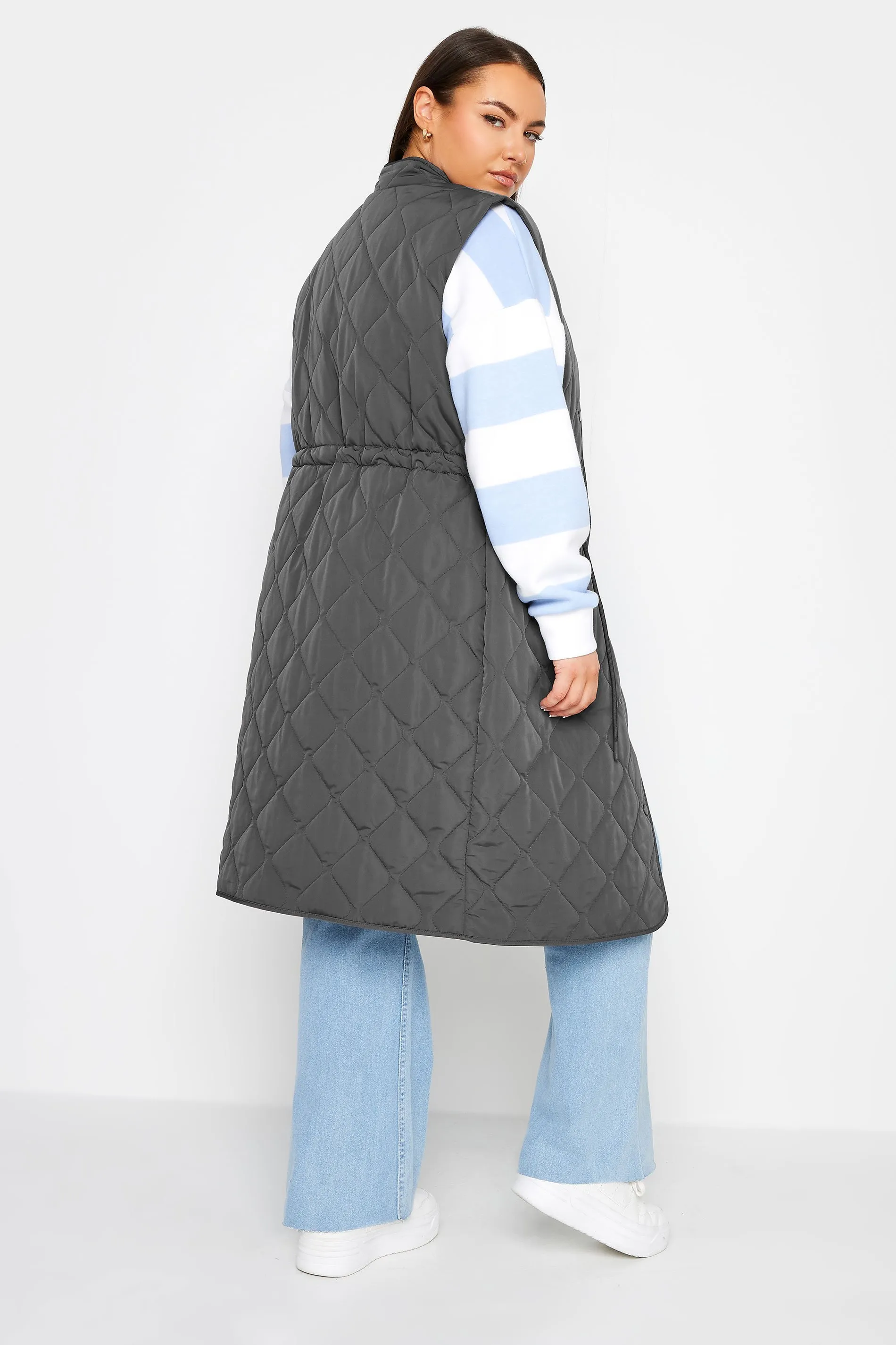 YOURS Curve Grey Lightweight Quilted Midi Gilet